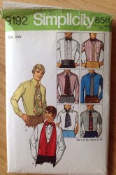9192 SIMPLICITY  1970 MR TIES WIDTHS, BOW TIE, CUMMERBUND, VESTEE PATTERN